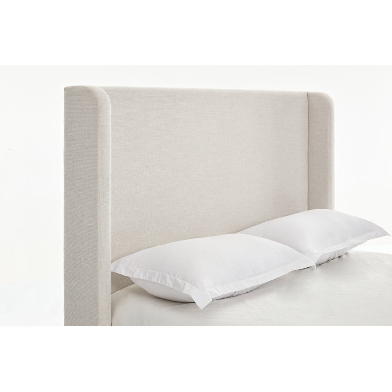 Très grand lit tapissier Harper, blanc crème, Très grand, Bouclé blanc crème