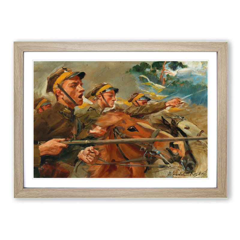 Attack by Wojciech Kossak - Picture Frame Painting, 48cm H x 65cm W x 2cm D, Oak Framed