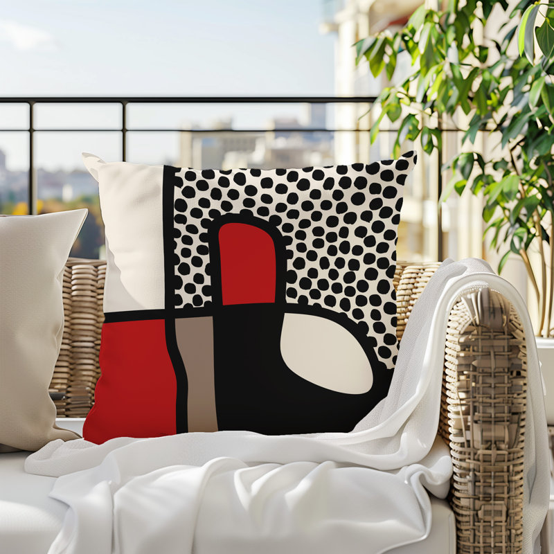 Oreiller carré réversible intérieur / extérieur Vie Abstract, H 19 po x l 19 po, Rouge