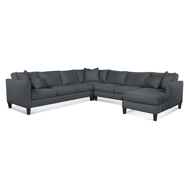 Sectional, Sunbrella Blue Pinstripe; 6205-64, Right Hand Facing, Java