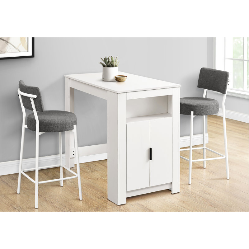 Table de salle à manger à hauteur de comptoir rectangulaire 48 po avec rangement, stratifié blanc pour les petits espaces de cuisine, style contemporain chic