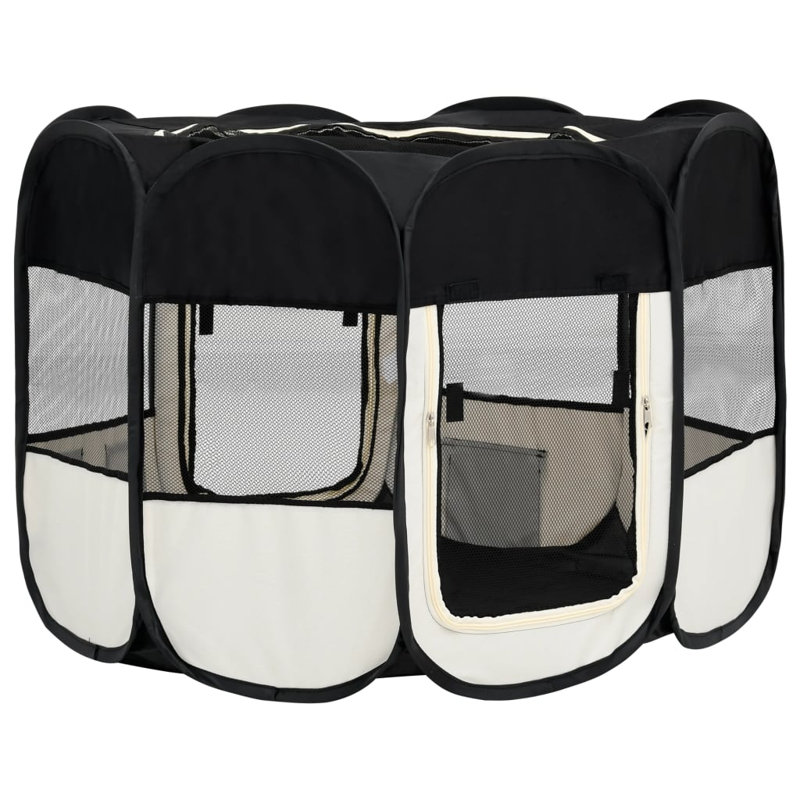 Enclos d'exercice en tissu, Noir/crème, H 22,8 po x l 35,4 po x P 35,4 po