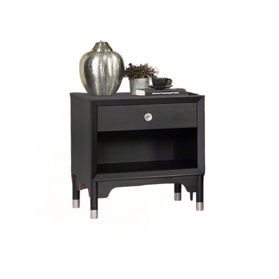 Mid-Century Nightstand with USB-C Port & Silver-Capped Legs
