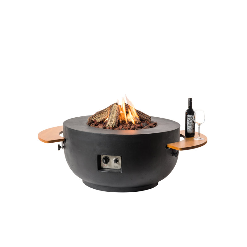 Round Concrete Propane Smokeless Fire Pit, Black