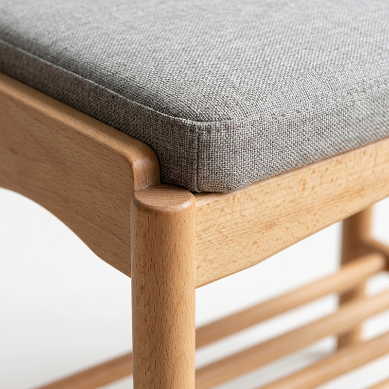 Banc à chaussures en bois massif naturel, banc de rangement moderne Mid-Century avec coussin éponge à rebond élevé pour hall d'entrée et espaces de vie