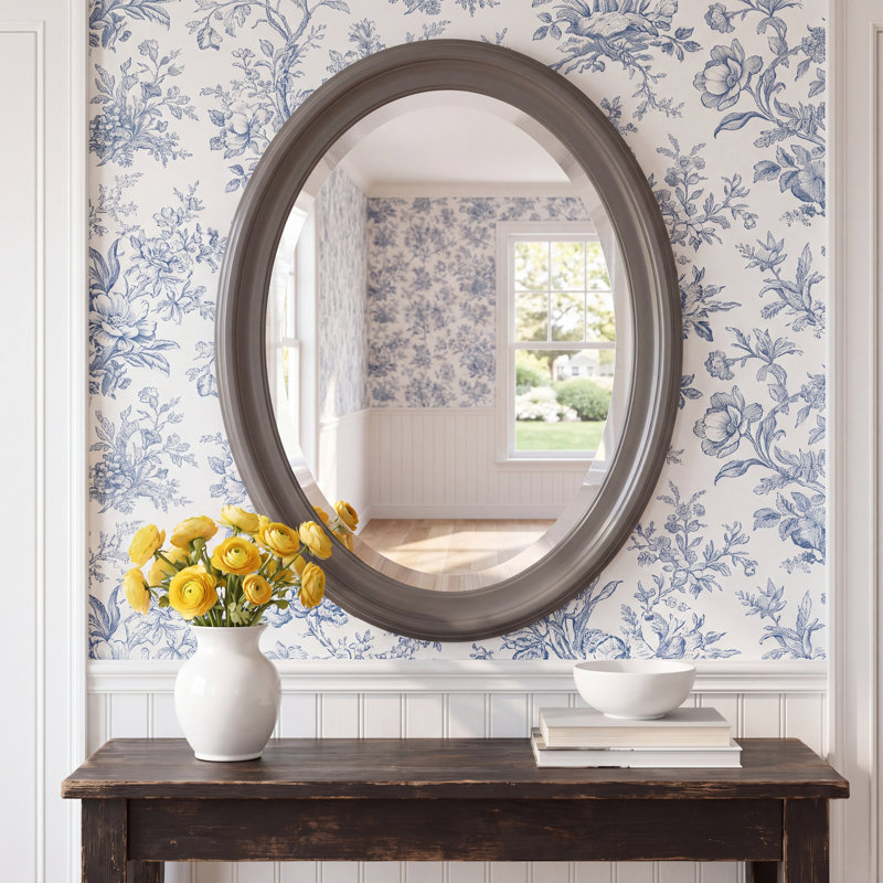 Borna Solid Wood Oval Mirror, Charcoal
