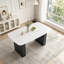 Table de salle à manger rectangulaire moderne en verre trempé avec motif en marbre-322952752