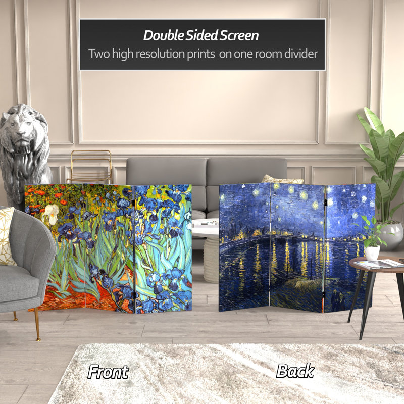 Van Gogh Stars and Flowers Art Canvas Folding Screen, 36" H x 47.25" W x 1" D