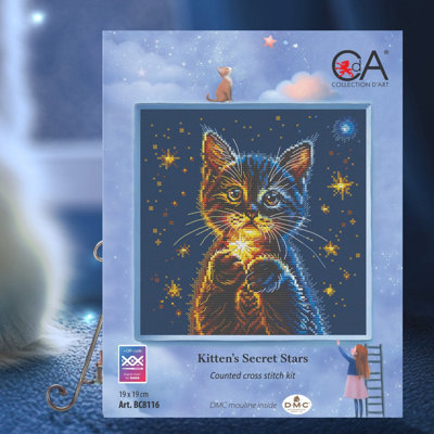 Trousse de broderie au point de croix compté Kitten's Secret Stars BC8116
