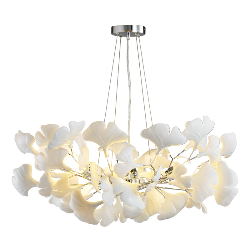 Light Ginkgo Chandelier, 6, 13.8"H x 31.5"W x 31.5"D, Silver