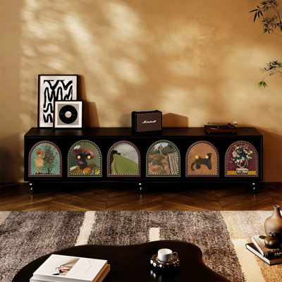 Meuble télé rétro en bois massif noir