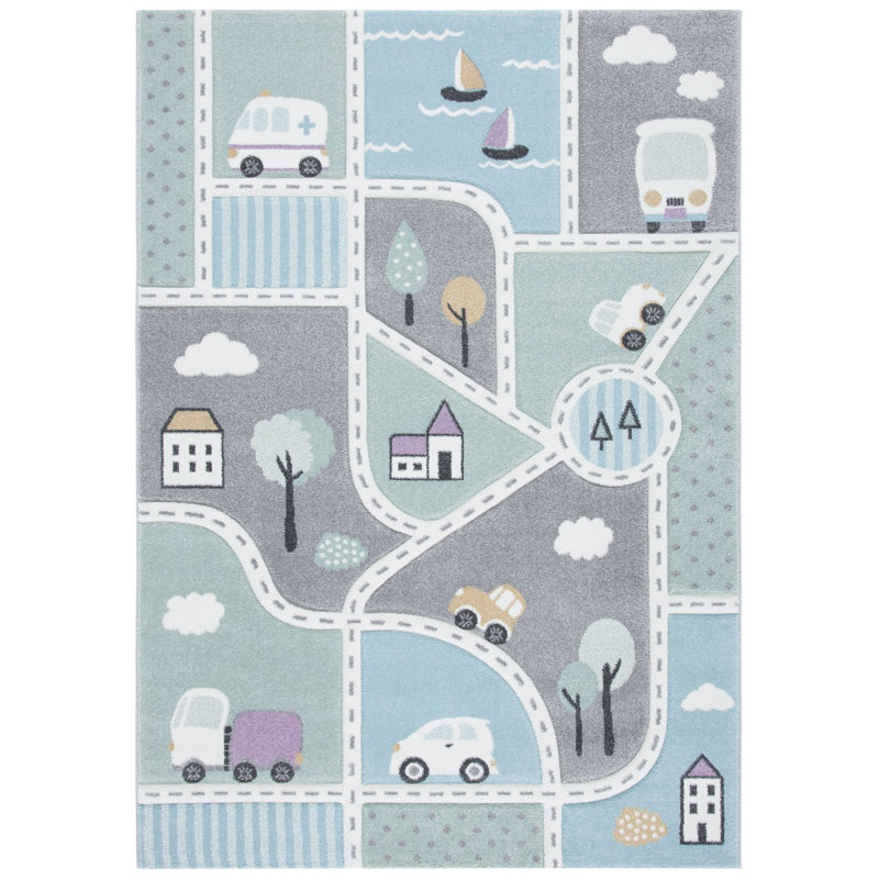 Carousel Kids Town Area Rug In Grey / Light Blue, Rectangle 160 x 229 cm