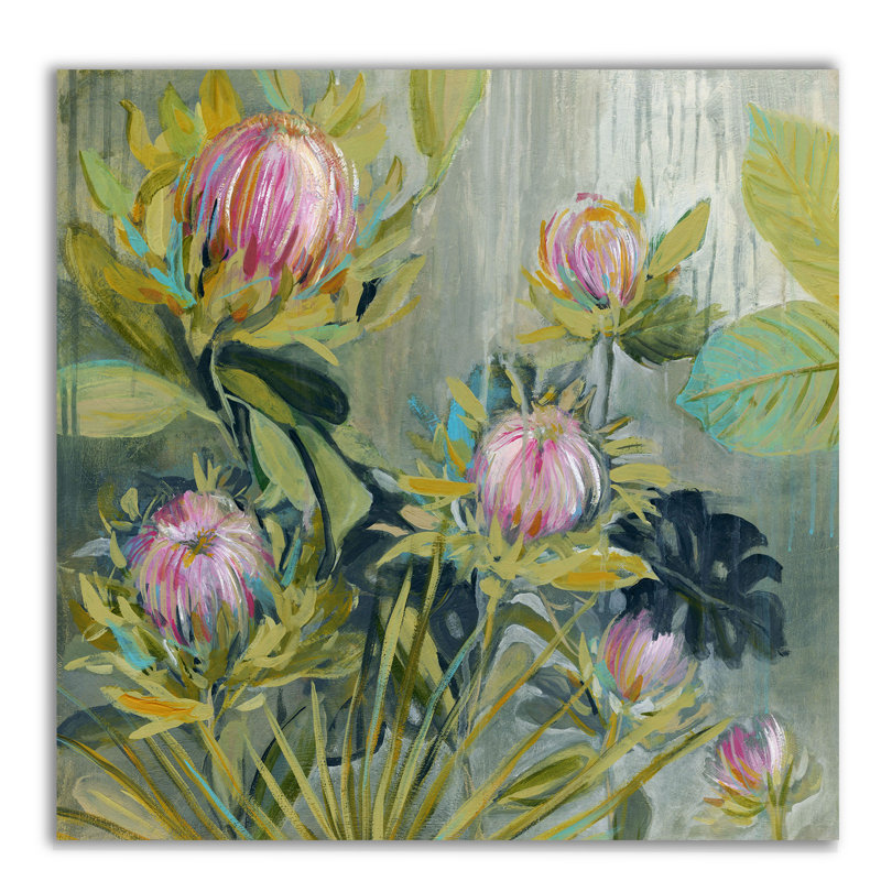 « protea catching rain », peinture sur toile tendue, H 10 po x l 10 po x P 1,5 po