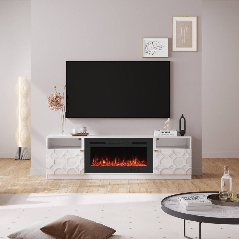 Meuble télé avec foyer électrique de 36 po Araneli, Blanc