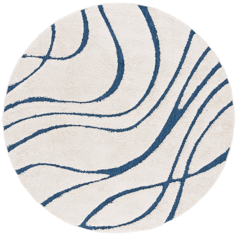 Tanysha Geometric Shag Area Rug, Round 91 X 91