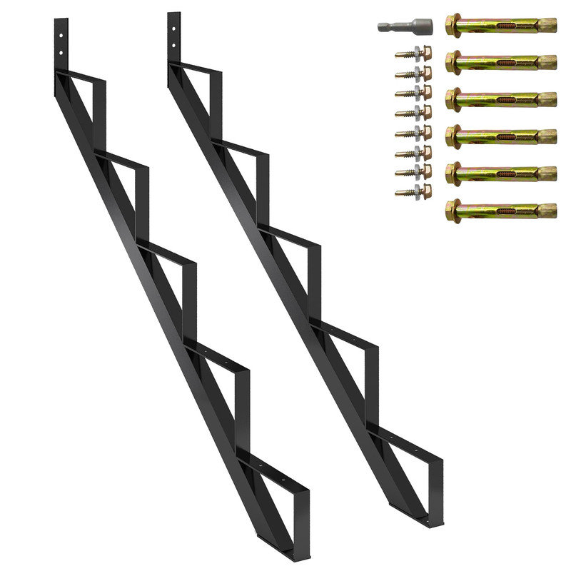 35.4" High 5-Step Metal Stair Riser – Heavy Duty Steel Stringer for Decks & Outdoor Steps