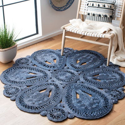 Round Dumas Handwoven Jute Navy Area Rug