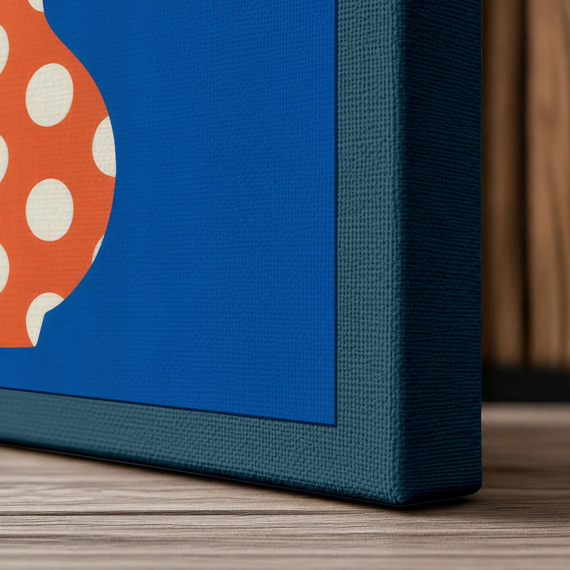 Polka Dotted Blooms Mid-Century 1 Piece Wrapped Canvas Wall Art, 30x20 - 76.2 x 50.8 cm, Teal Border