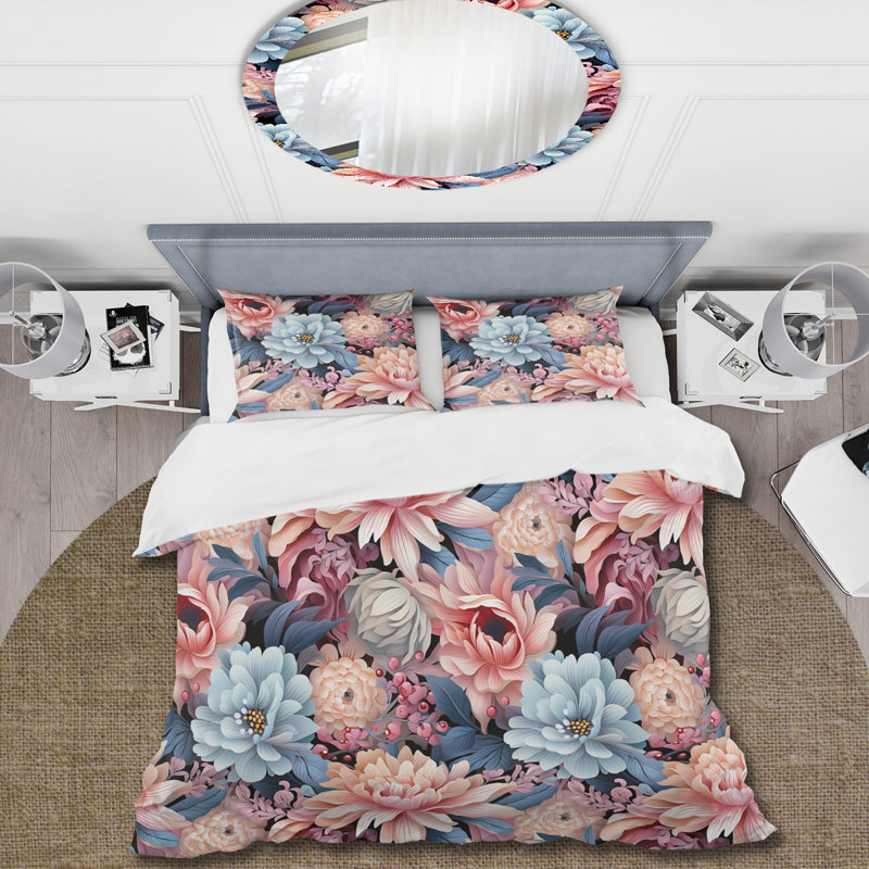 Ensemble de housse de couette Soft Color Floral Garden Beauty II, Housse de couette pour grand lit et 2 taies décor