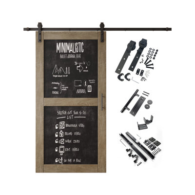 Porte de grange à 2 panneaux non assemblée et finie de style tableau noir 26 po x 80 po Homacer Classic, avec rail d'installation de 4,5 pi, usage intérieur seulement