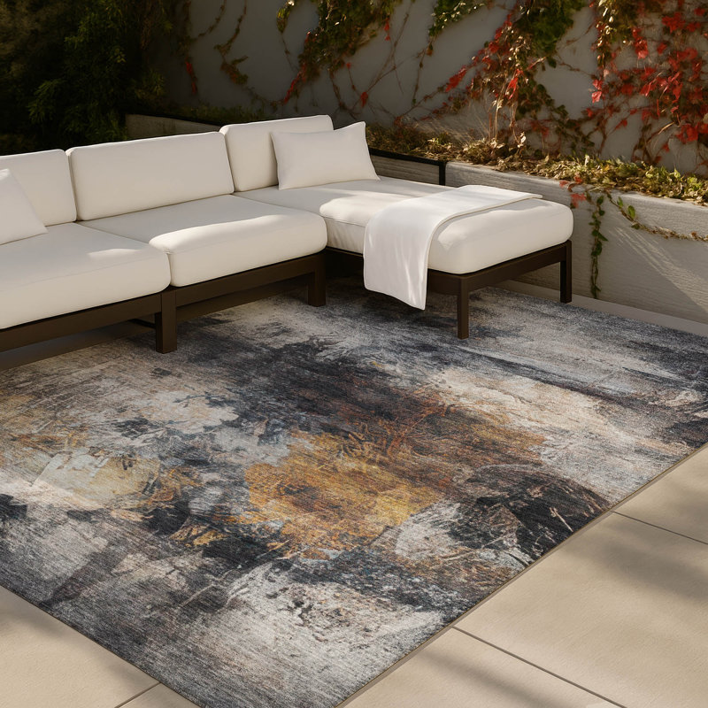 Machine Washable Indoor/Outdoor Chantille ACN2881 Abstract Rug, Charcoal, 9' x 12'