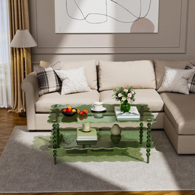 Acrylic Coffee Table, 2-Tier Living Room Table With Storage, Center Table Mid-Modern Century For Living Room(Green, 37.8“×23.6“×15.7”)