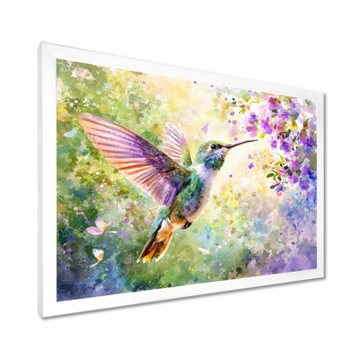 Hummingbirds Curious Meadows II - Hummingbird Wall Art Living Room
