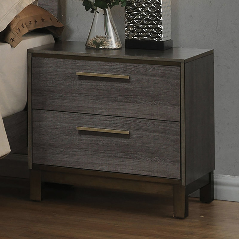 Table de chevet 2 chambres avec rails deux tons gris antique et rails en métal au centre