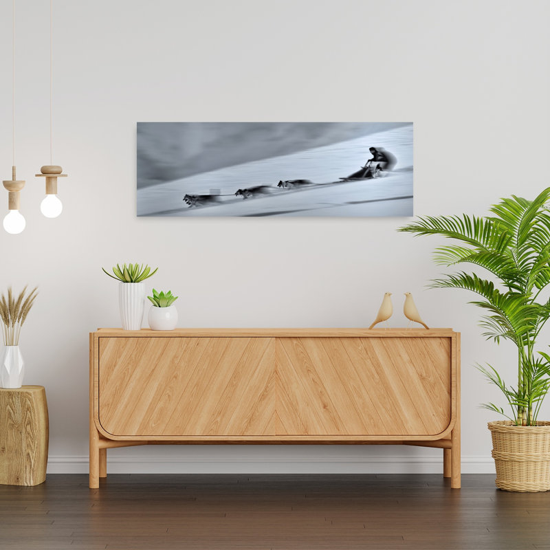 «Speedy Sled Team Abstract Contemporary Dog Winter Landscape», art mural, H 12 po x l 36 po