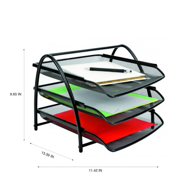 Alba Black Mesh 3-Drawer Letter Tray Organizer