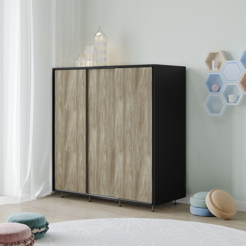 Solid Wood Wardrobe, Black/Oak