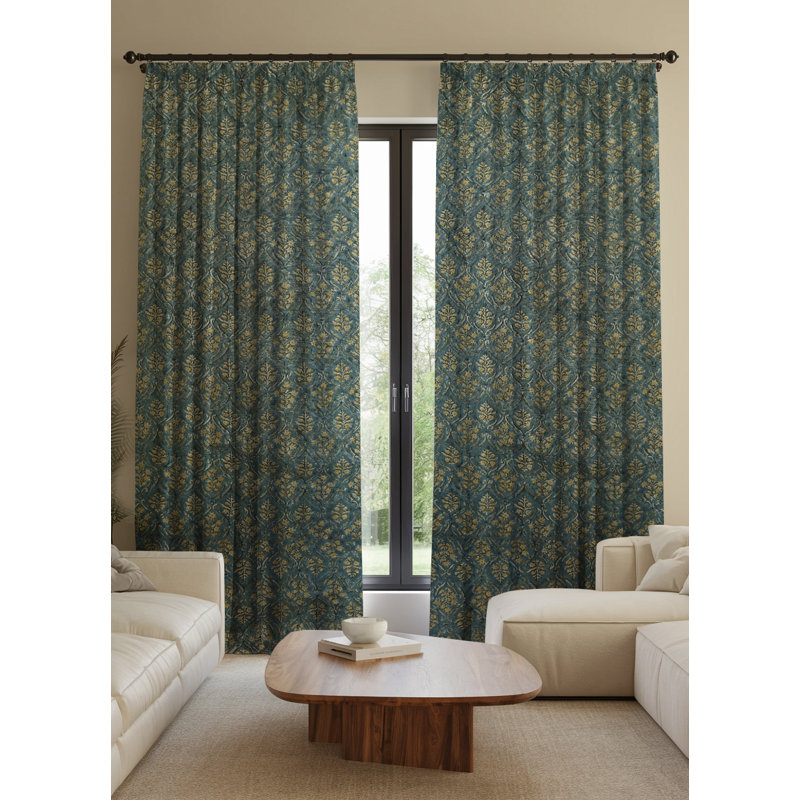 Dark Gray with Off White Linen Fabric Floral Hanmdade Block Print Pinch Pleated Curtains 100% Blackut Room Darkening Home Décor or Bed Room Window Drape, Vishal Pushp