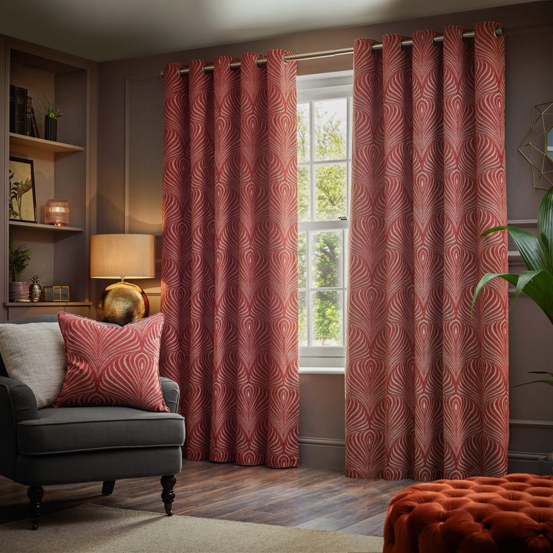 Gatsby Geometric Jacquard Eyelet Curtians, 168 W x 137 D cm, Orange