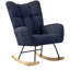 Dark Blue Teddy Fabric Wingback Glider Rocker With Side Storage Pocket, Soft Comfy Nursing Rocking Chair, Sturdy Safe Solid Wood Base, Multiuse Accent Chair For Nursery & Living Room.-1105064147