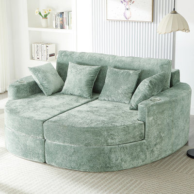 Full-Compressed Chaise Sofa 80" Curved Chaise Lounge Sofa Boneless Couch Upholstered Sofa Bed with Two Cup Holders