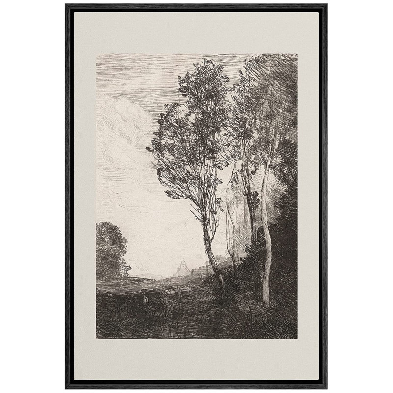 «Rustic Countryside Dark Country Tree Field Forest Nature - Floater Frame», impression sur toile, Noir