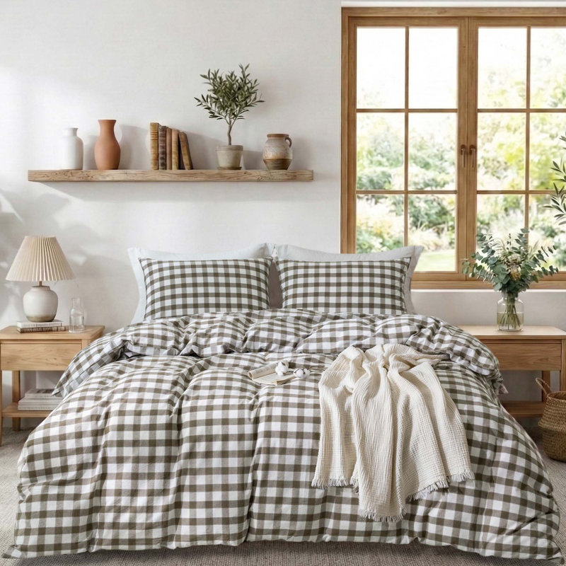 Cotton Duvet Cover With Check Pattern – Soft, Lightweight, Naturally Wrinkled, Cozy Bedroom Comfort