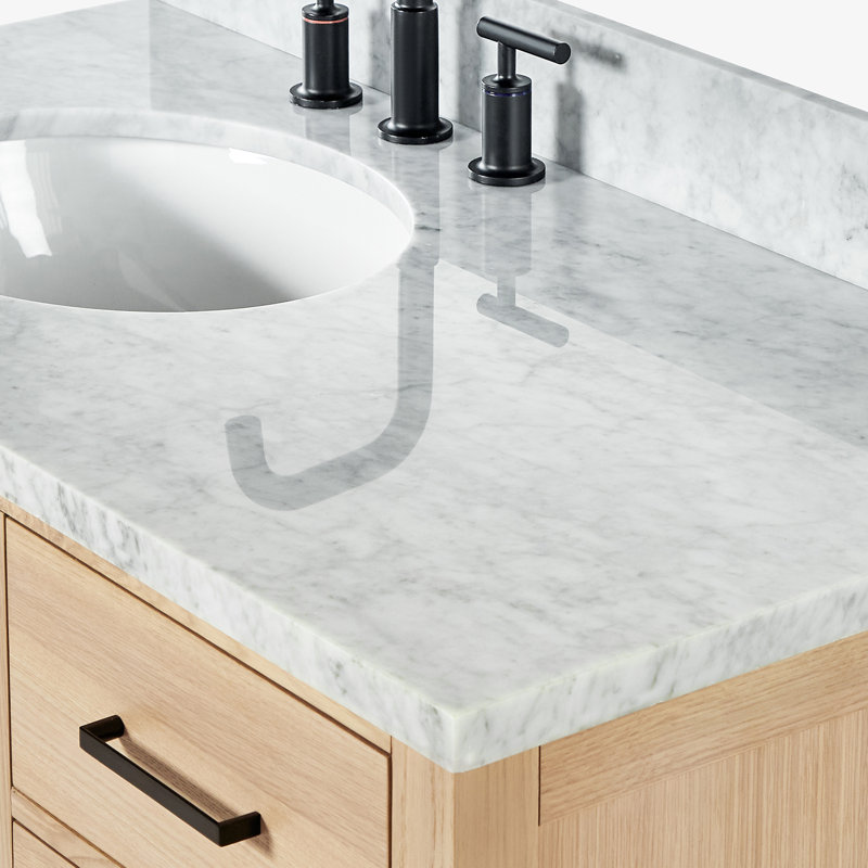 Flynt 43'' Single Bathroom Vanity with Carrara Marble Top, Oak