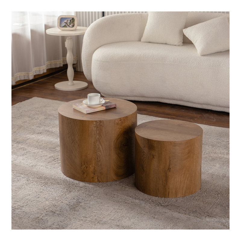 Nesting Coffee Table Set Of 2 Round Wooden Coffee Tables Circle Modern Table For Small Space Living Room Bedroom Accent End Side Table