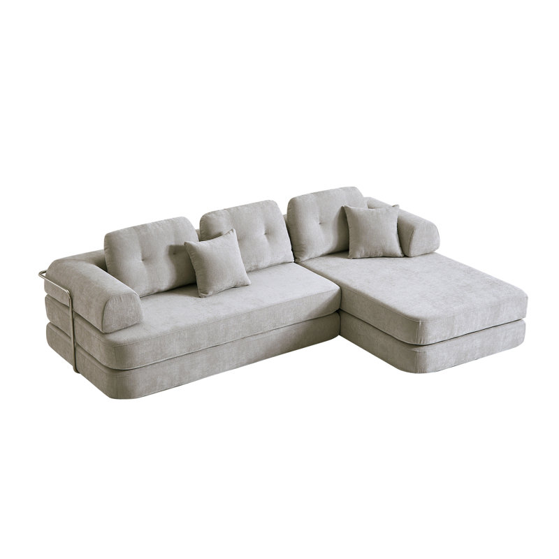 104" Boneless Sofa,Sectional Compressed Couch With Chaise, Deep Seat Modular Sectional Sofa Chenille Memory Foam Sofa Boneless Couches For Living Room Bedroom, No Assembly Required