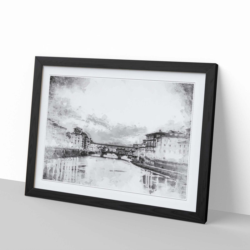Ponte Vecchio Bridge in Florence Italy - Framed Print, 60cm H x 91cm W x 2cm D, Black