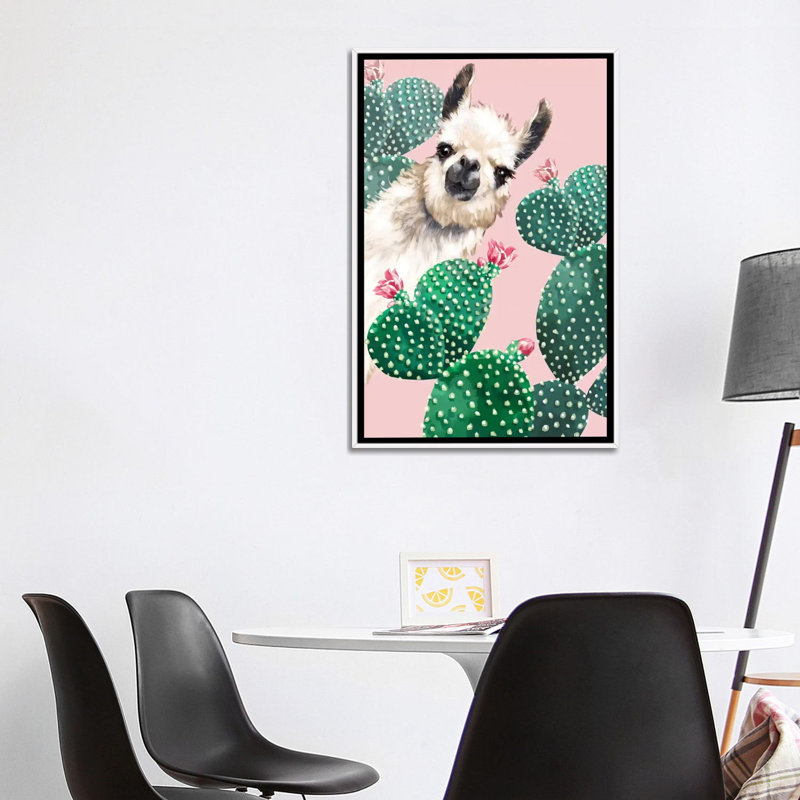 Art du lama et du cactus, Toile blanche encadrée, H 48 po x l 32 po x P 1,5 po