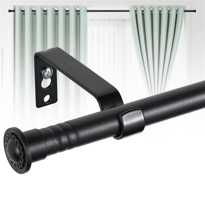 Bouirou Matte Black Adjustable 76cm to Single Curtain Pole, 152cm H x 2cm W x 2cm D