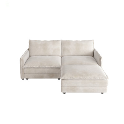 Corduroy Fabric Loveseat Sofa Couch With 1 Footrest For Living Room,2 Seater L-Shaped Sectional With Ottoman, Upholstered Large Size Deep Seat 2-Seat Sofa With 2 Cushions