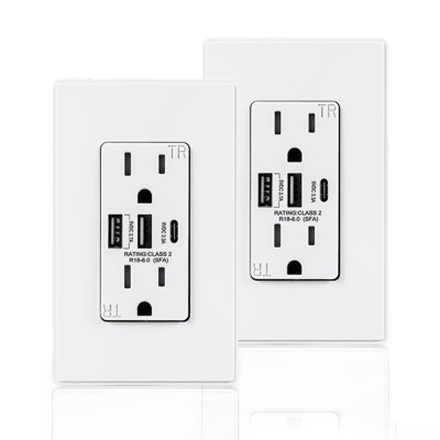 CBOL Series Coby USB Wall Outlet Dual High Speed 6.0 Amp USB Ports with Smart Chip, USB Type C Port, Pack of 2