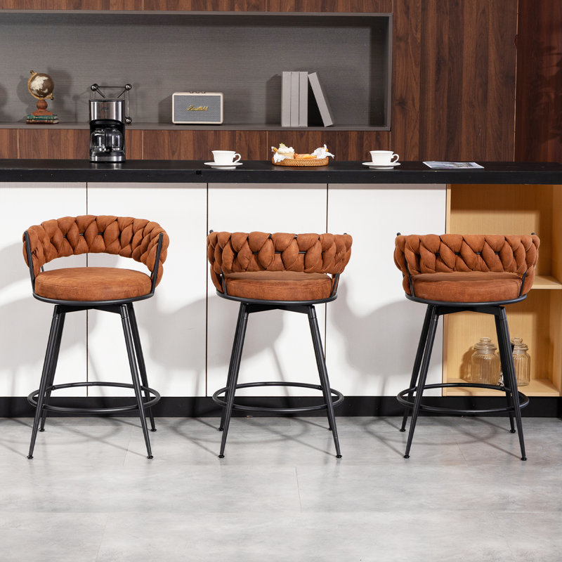 Tabouret de comptoir pivotant rembourré, Bleu et noir, Tabouret de bar (siège d'une hauteur de 28 po)