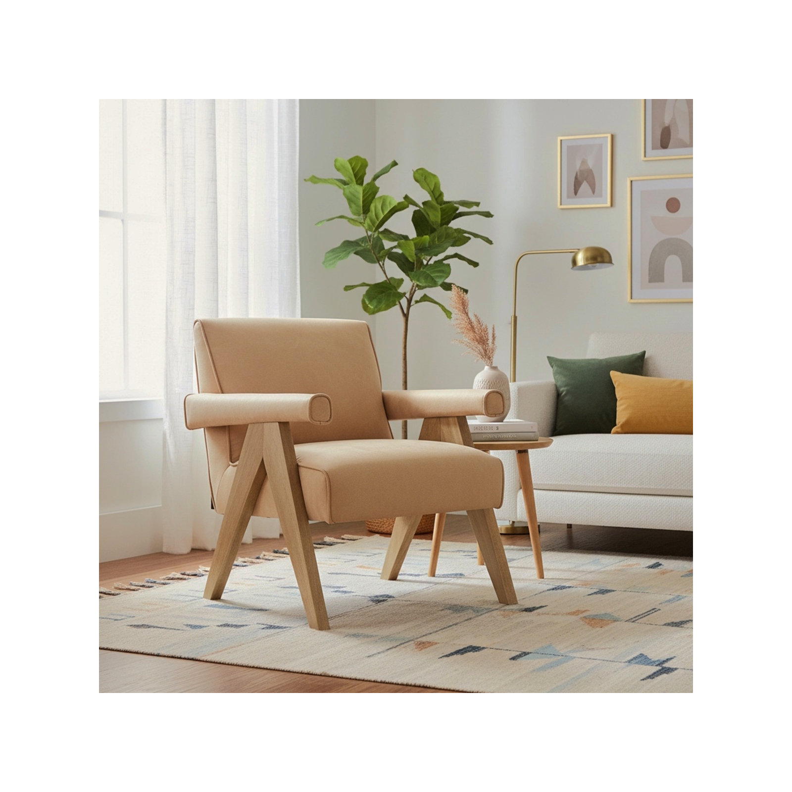 Ophelia Vegan Leather Arm Chair, Desert Sand Vegan Leather
