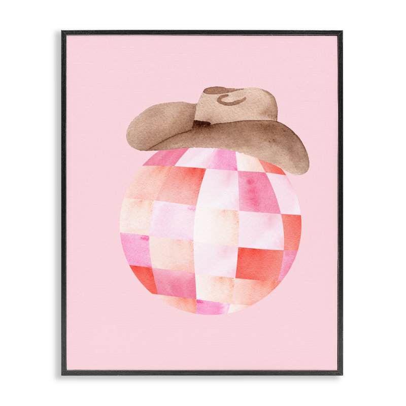 Chapeau de cow-boy Rosy Disco, estampe numérique, design par Nina Jacobs, H 20 po x l 16 po, Giclée encadrée noir minuit