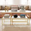105Cm Modular Coffee Table Set (Set Of 2), Nesting C-Table With Multi-Level Shelves, Wood Grain, Gold & Black-984302090