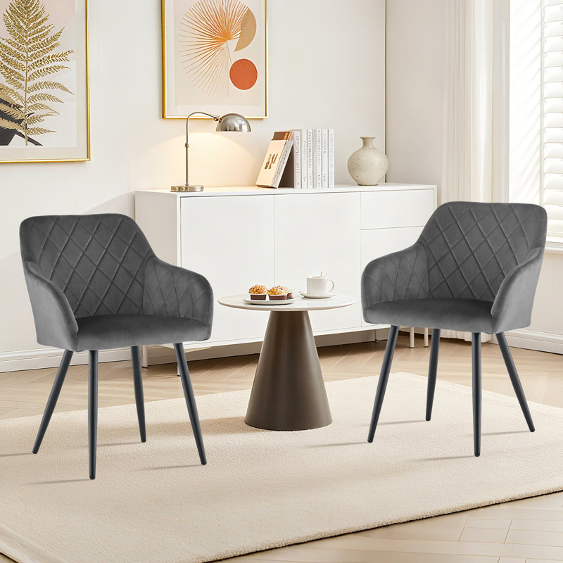 49cm H Velvet Upholstered Metal Armchair in Grey